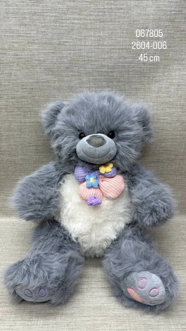 OSO GRIS CON MOÑO DE FLORES  45 CM 