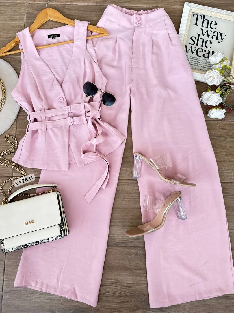SET PANTALON Y CHALECO DOBLE CINTURON VY2821