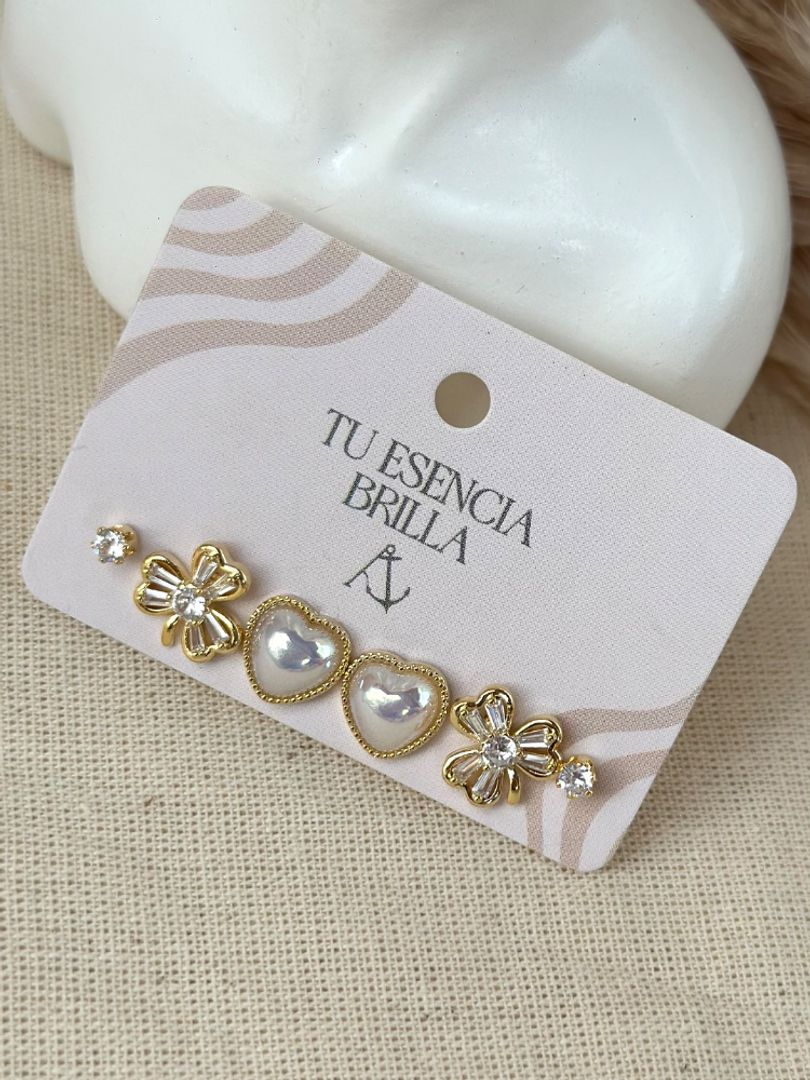 Set trío topo corazón perla 