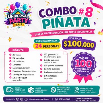 Imagen del producto COMBO # 8 24 PERSONAS CON PIÑATA