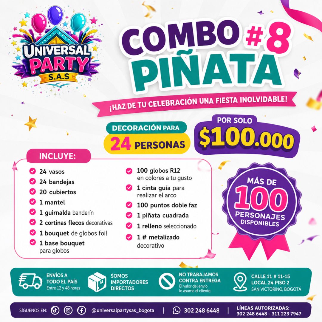 COMBO # 8 24 PERSONAS CON PIÑATA