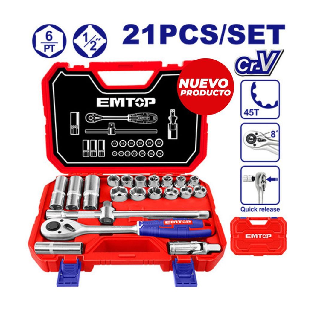 EMTOP RATCHET 1/2" 21PCS CAJA PLASTICA SUPER EMTOP