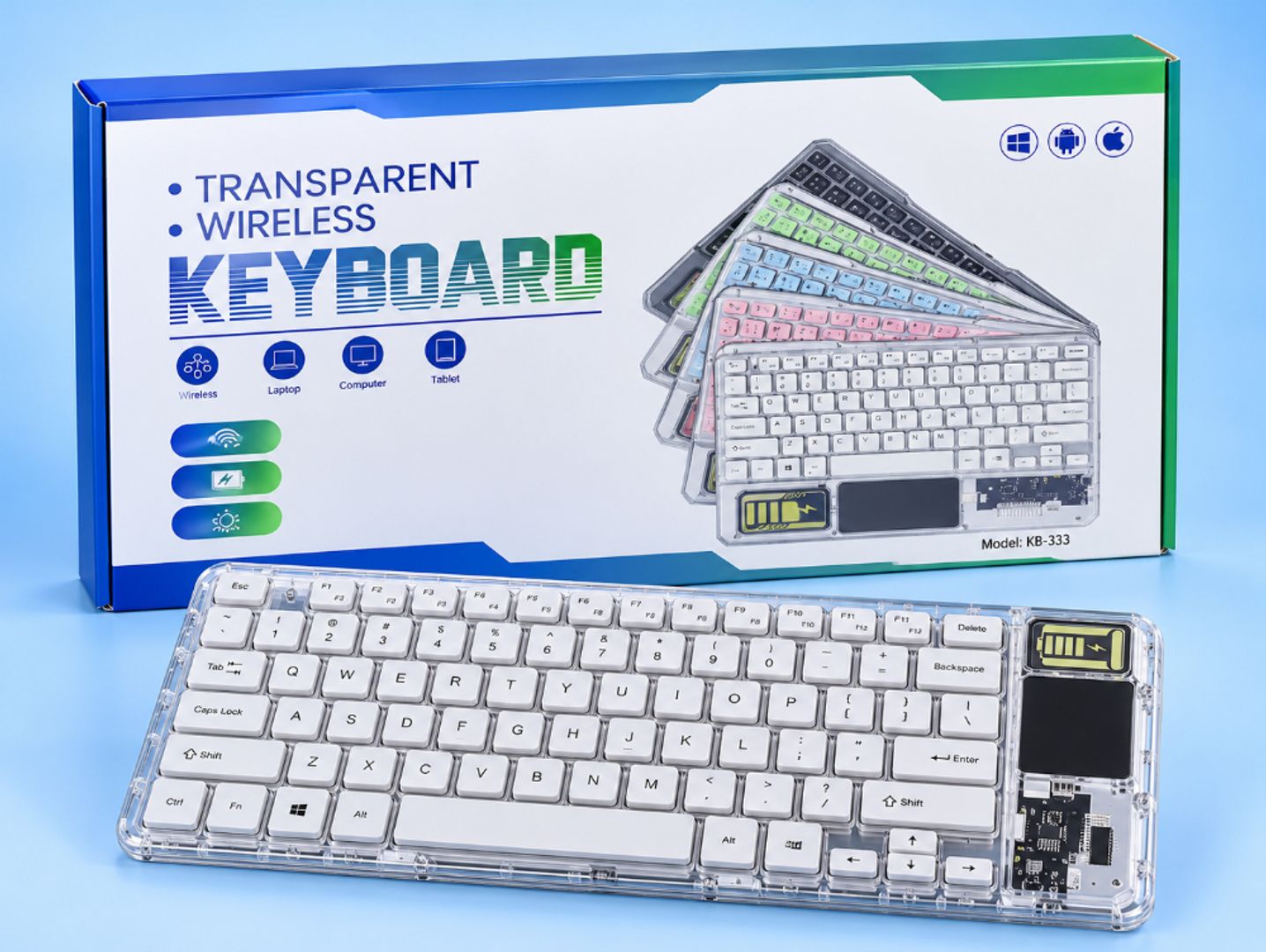 Teclado Inalámbrico Transparente KB-333 – Diseño Moderno