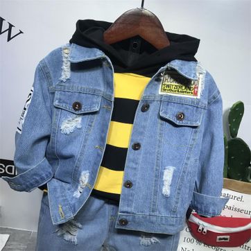 Set x3 Chaqueta de Jean Camibuso rayas amarillo - imagen 1
