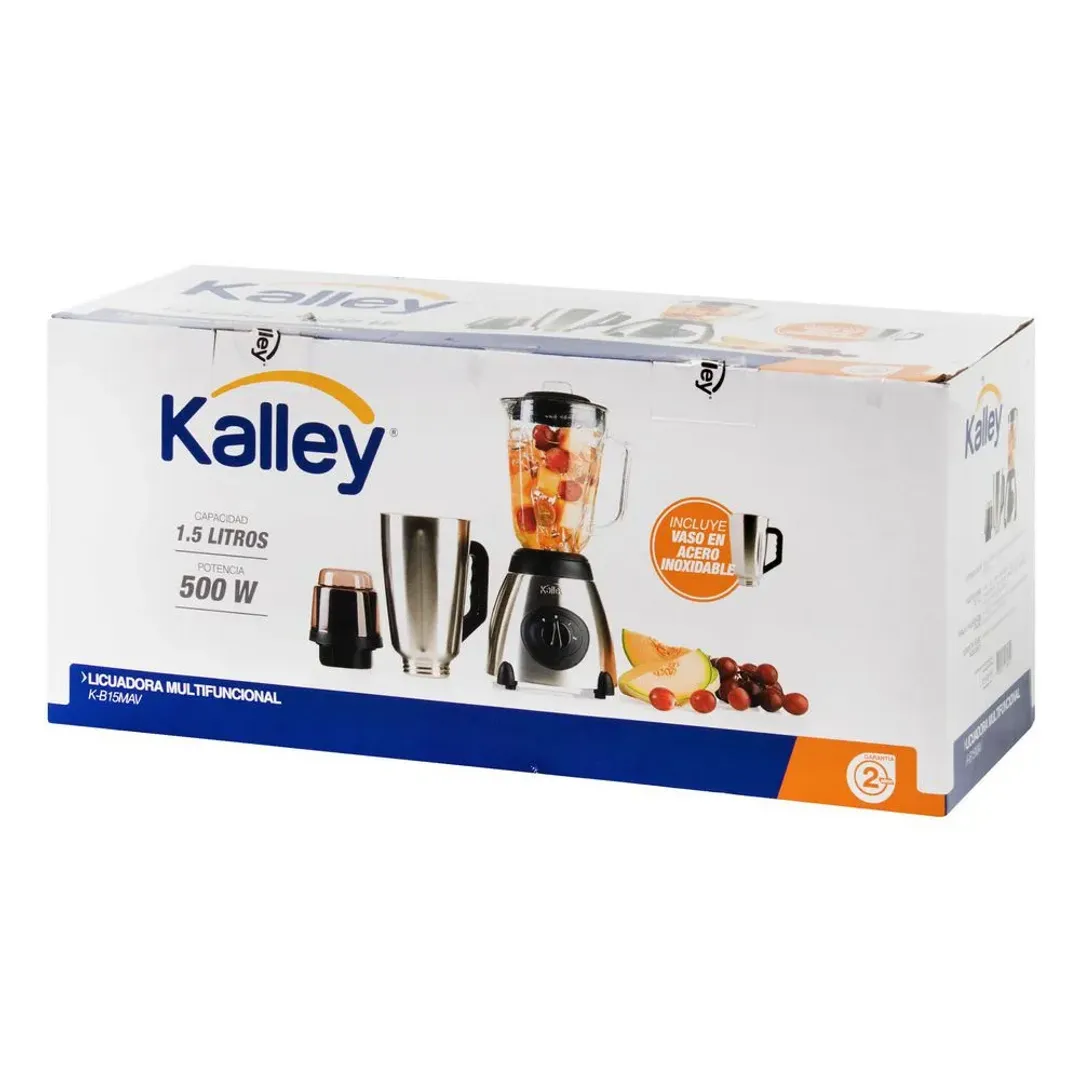 LICUADORA DE VIDRIO KALLEY 1.5L ACERO INOXIDABLE