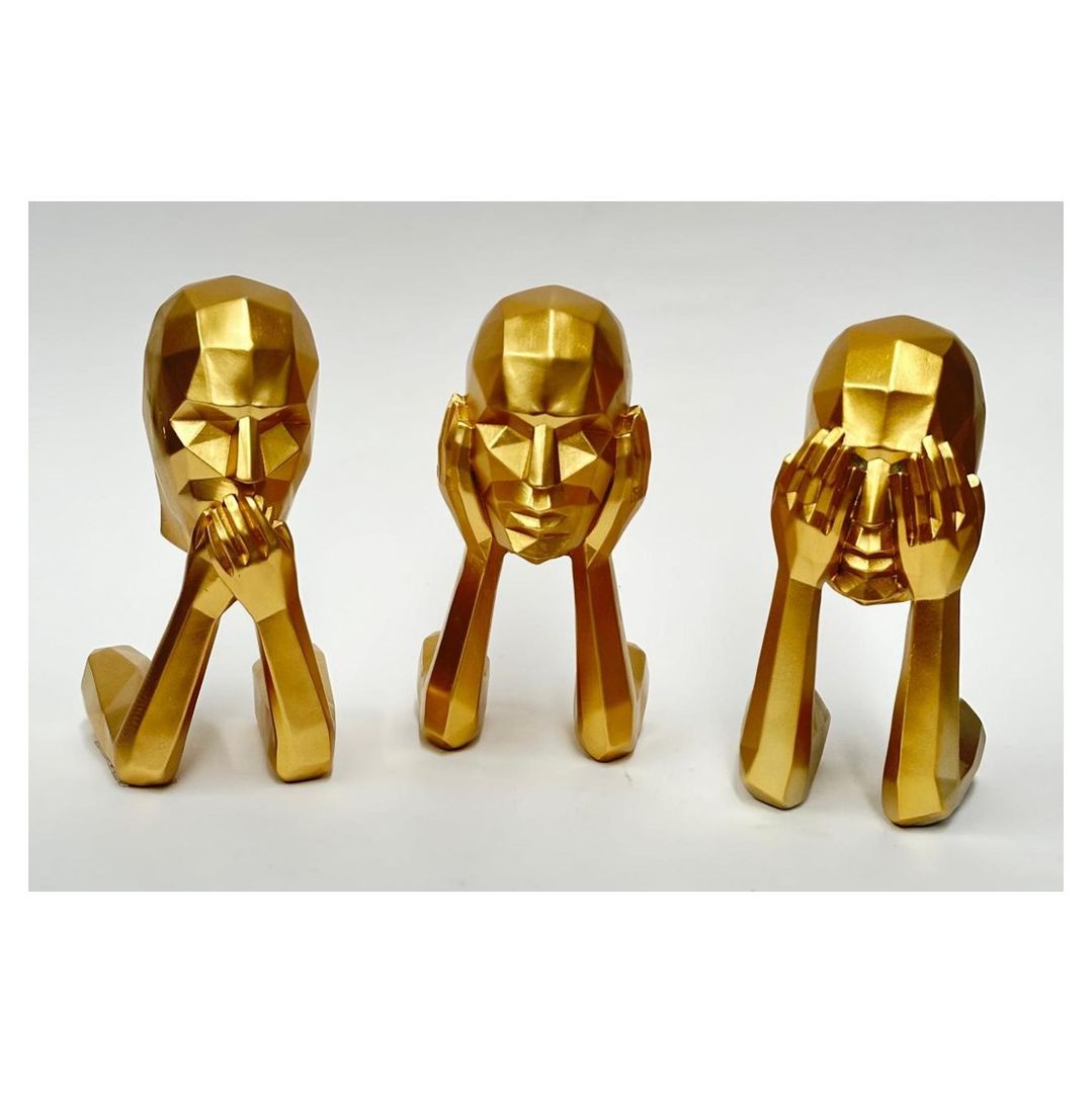 Set de  3 Adornos cubista en resina dorada