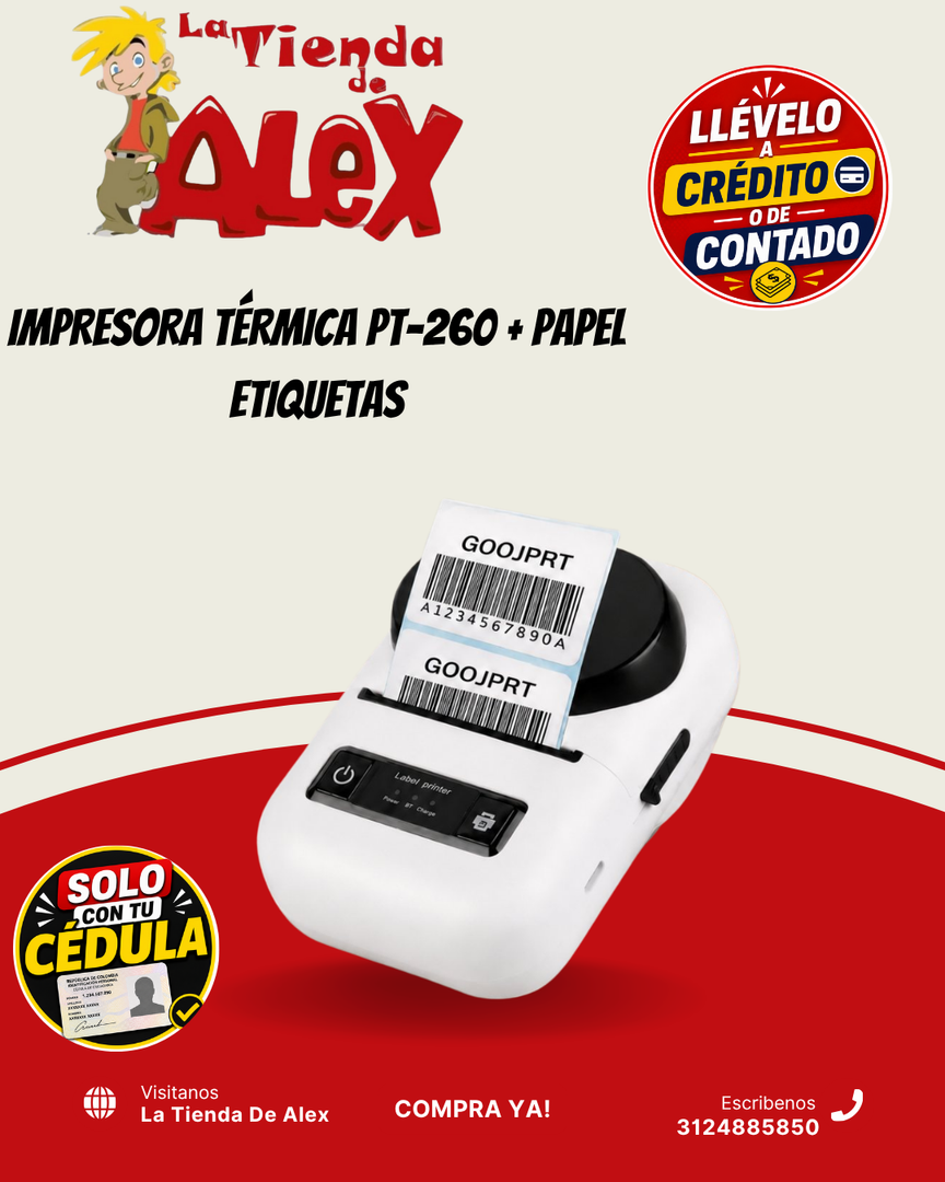IMPRESORA TÉRMICA PT-260 + PAPEL ETIQUETAS