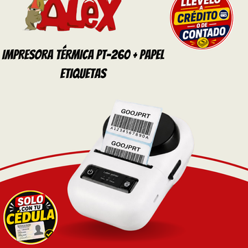 Imagen del producto IMPRESORA TÉRMICA PT-260 + PAPEL ETIQUETAS