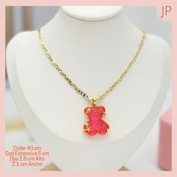 Imagen del producto Collar Rodio Dije Acrilico Gomita osito FUCSIA