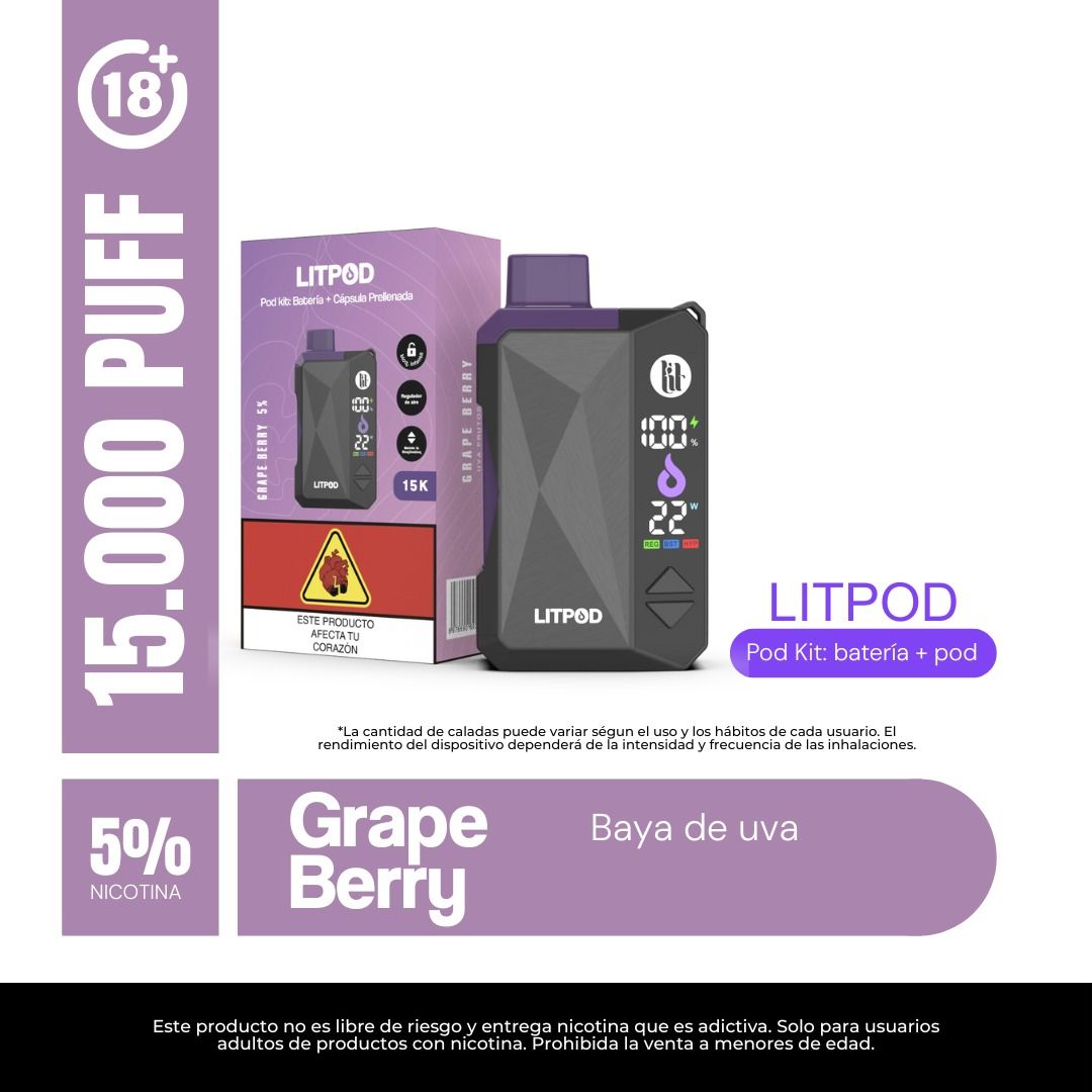 Lit Grape Berry 15.000 Puffs Kit Bateria Y Pod