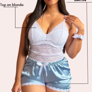Pijama + short tela satín licrado - imagen 1