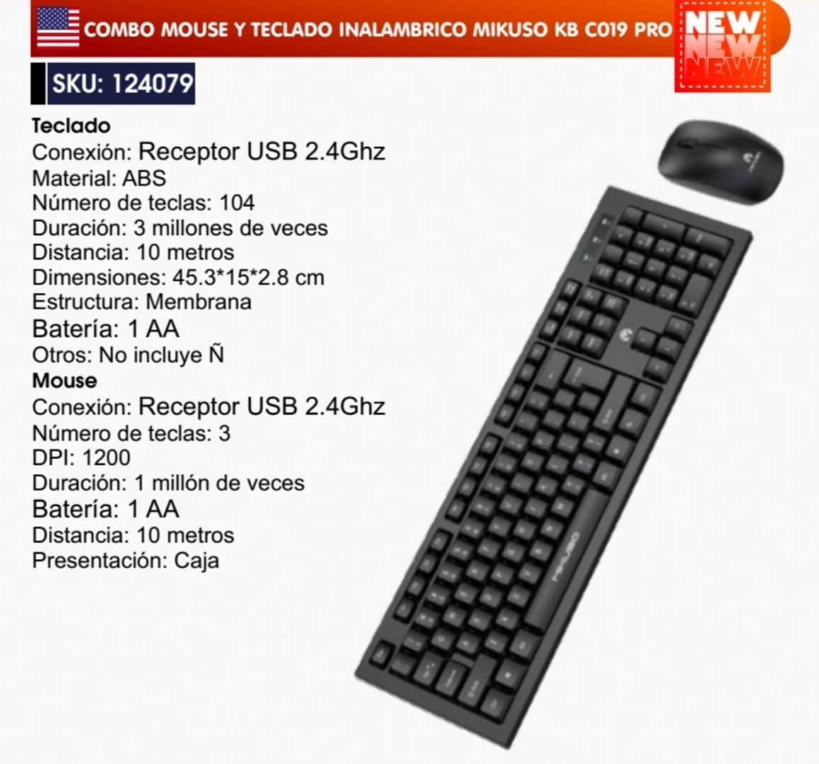 COMBO MOUSE Y TECLADO INALÁMBRICO MIKUSO KB CO19 PRO