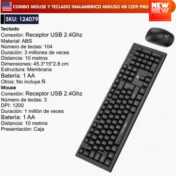 Imagen del producto COMBO MOUSE Y TECLADO INALÁMBRICO MIKUSO KB CO19 PRO