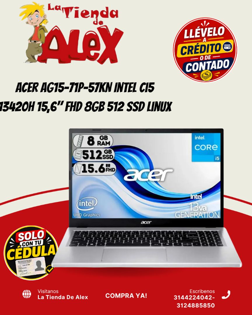 Acer AG15-71P-57KN Intel Ci5 13420H 15,6" FHD 8GB 512 SSD Linux