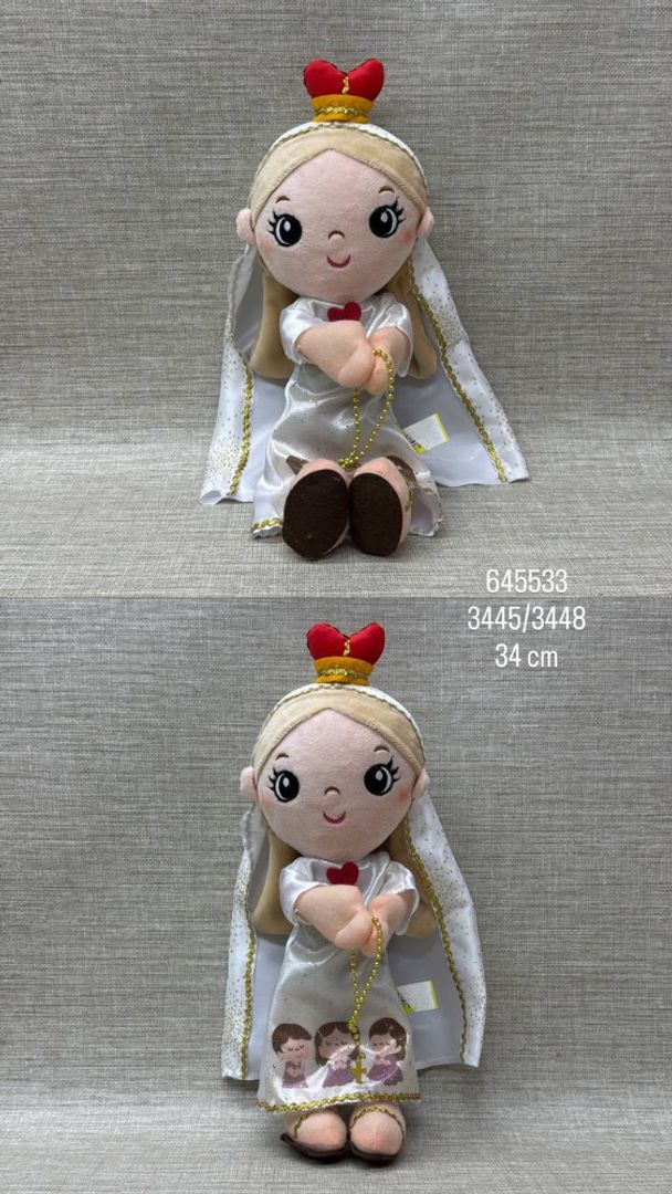 PELUCHE DE VIRGEN CON ROSARIO DE 34 CM