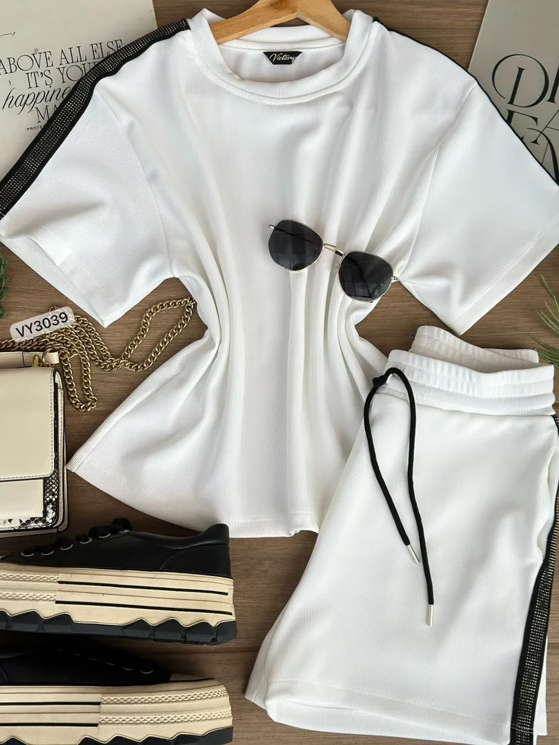 SET RIB CAMISETA Y SHORT HILADILLA CON PIEDRAS VY3039