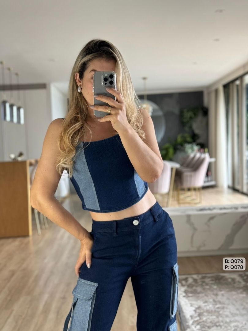 BLUSA DENIM BICOLOR Q079