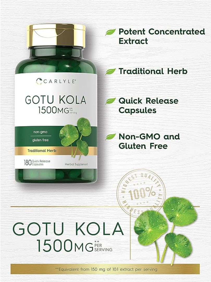 Gotu Kola de 1500 mg 180 Cap Centella Asiatica CARLYLE