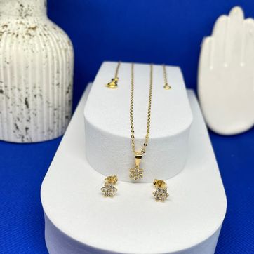 Set conjunto cadena aros 45cm + conjunto flor cristal 6mm - imagen 1