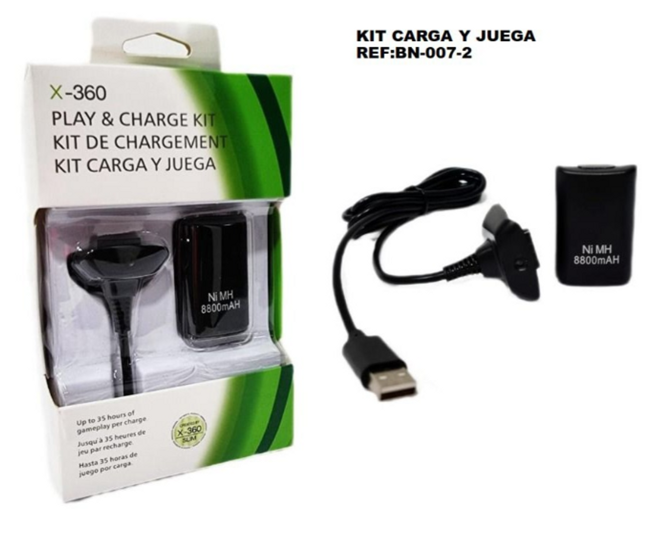 KIT CARGA Y JUEGA PARA XBOX 360 BN-007