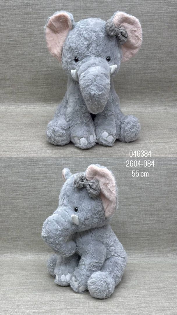 ELEFANTE GRIS CON MOÑO DE 55 CM 