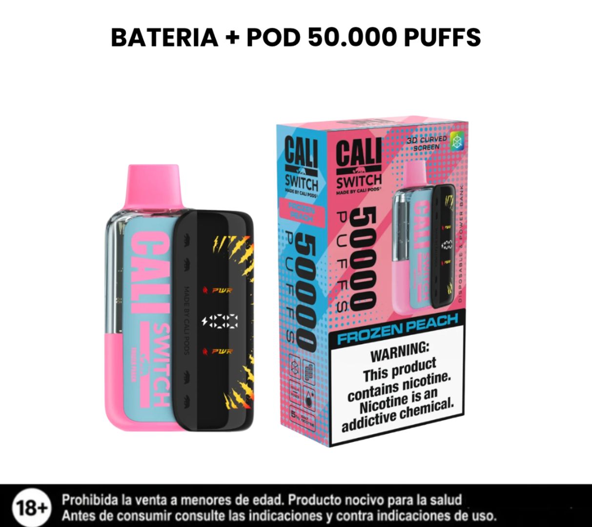 Cali Kit Frozen Peach Switch 50.000 Puffs Bateria + Pod
