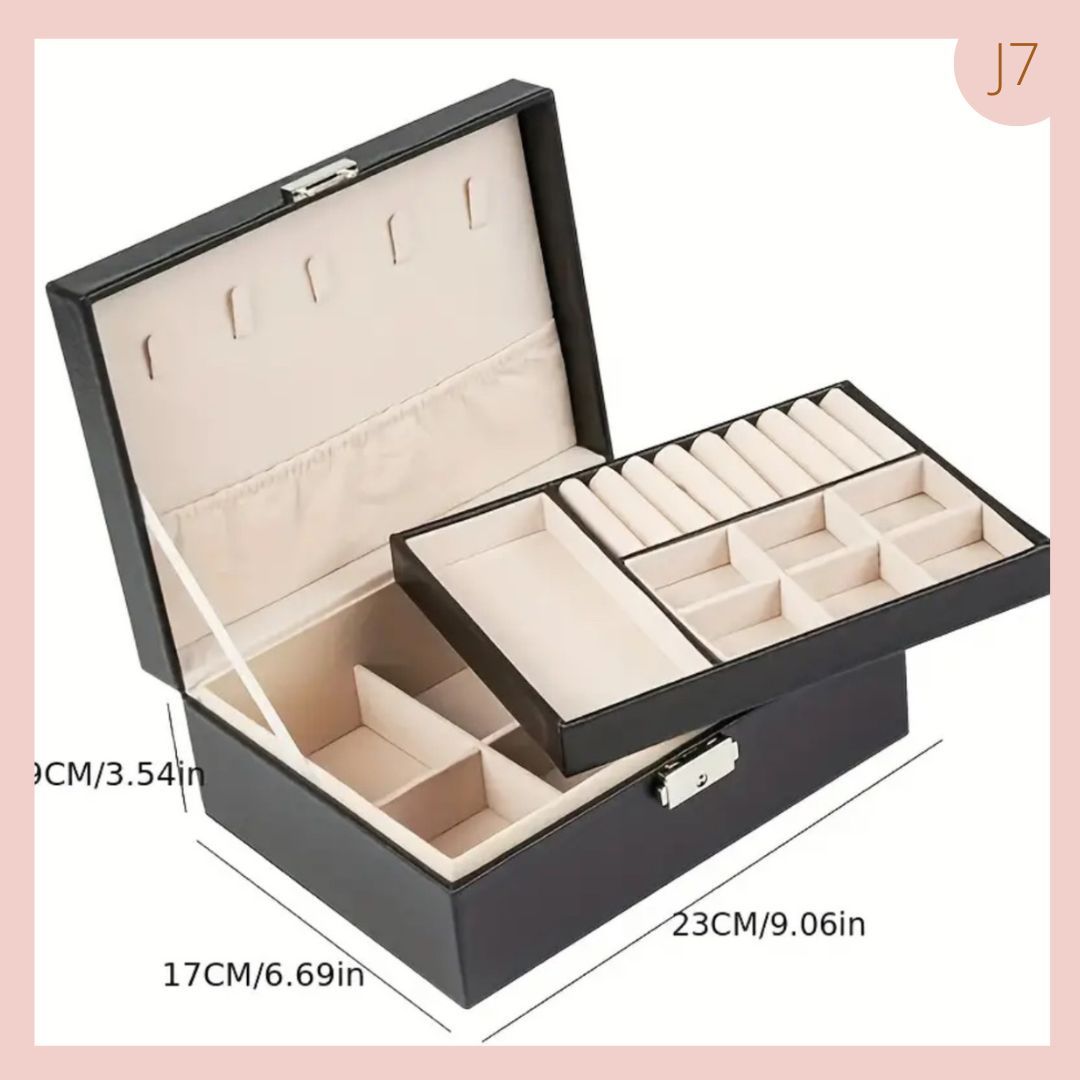 Lindo Joyero Cuero PU Negro con compartimiento y LLave 