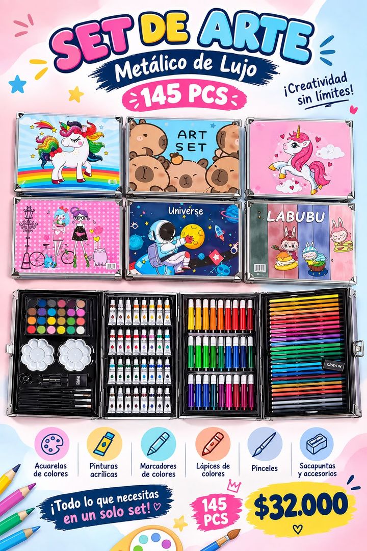 MALETIN KIT DE ARTE METALICO DIBUJO CREATIVO
