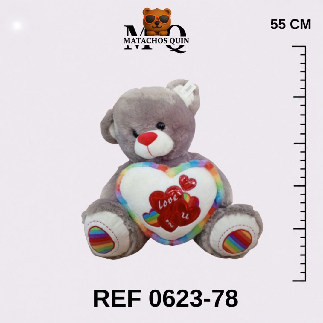 OSO GRIS CON CORAZÓN MULTICOLOR