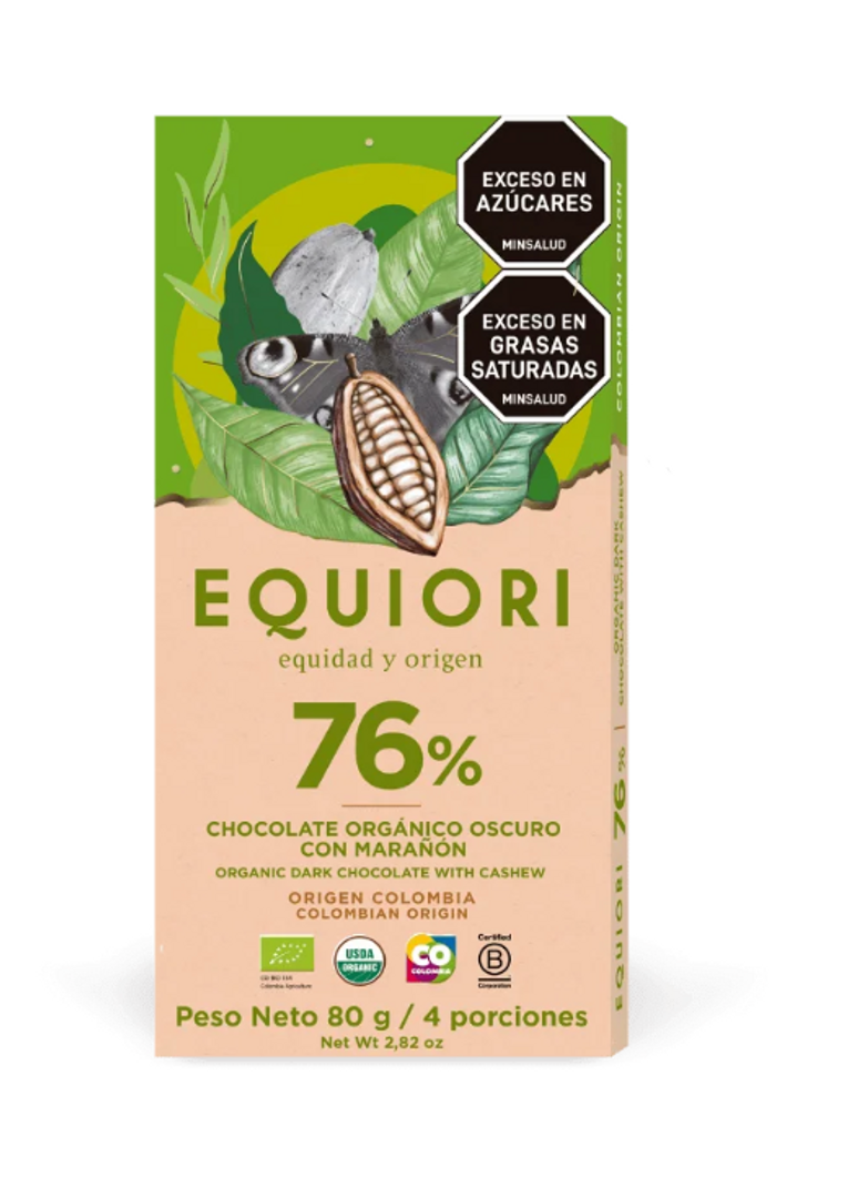 EQUIORI CHOCOLATE AL 76% CON MARAÑON X 80GR