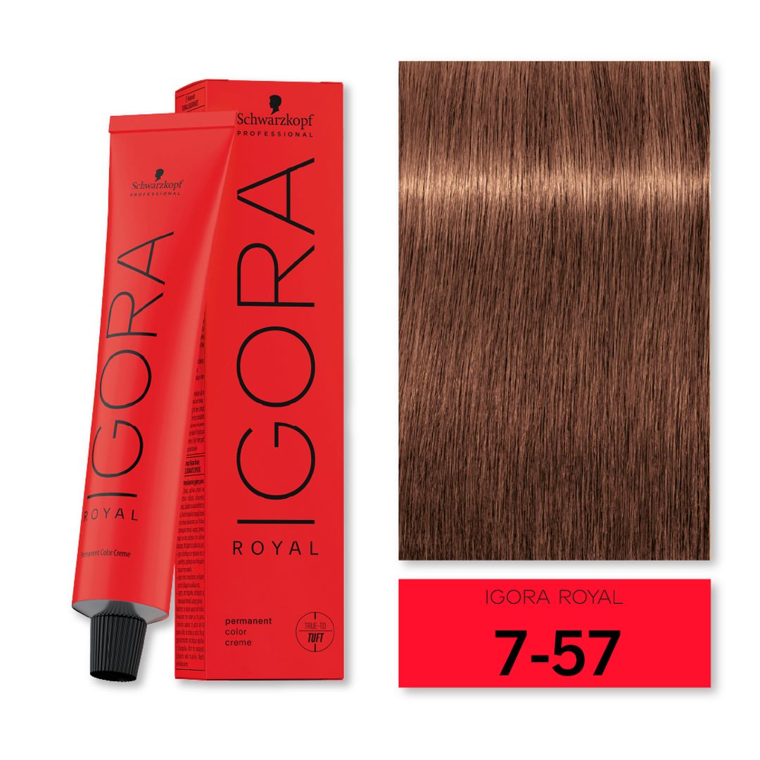 TINTE IGORA ROYAL 7-57 RUBIO MEDIO DORADO COBRIZO 60G