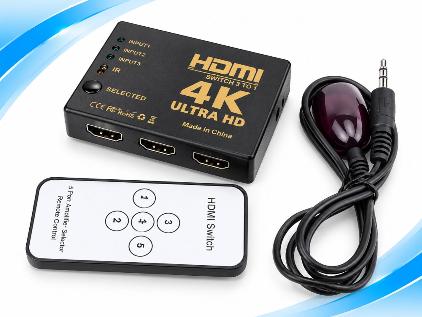 SWITCH HDMI 3 ENTRADAS A 1 SALIDA 4K UHD CON CONTROL REMOTO
