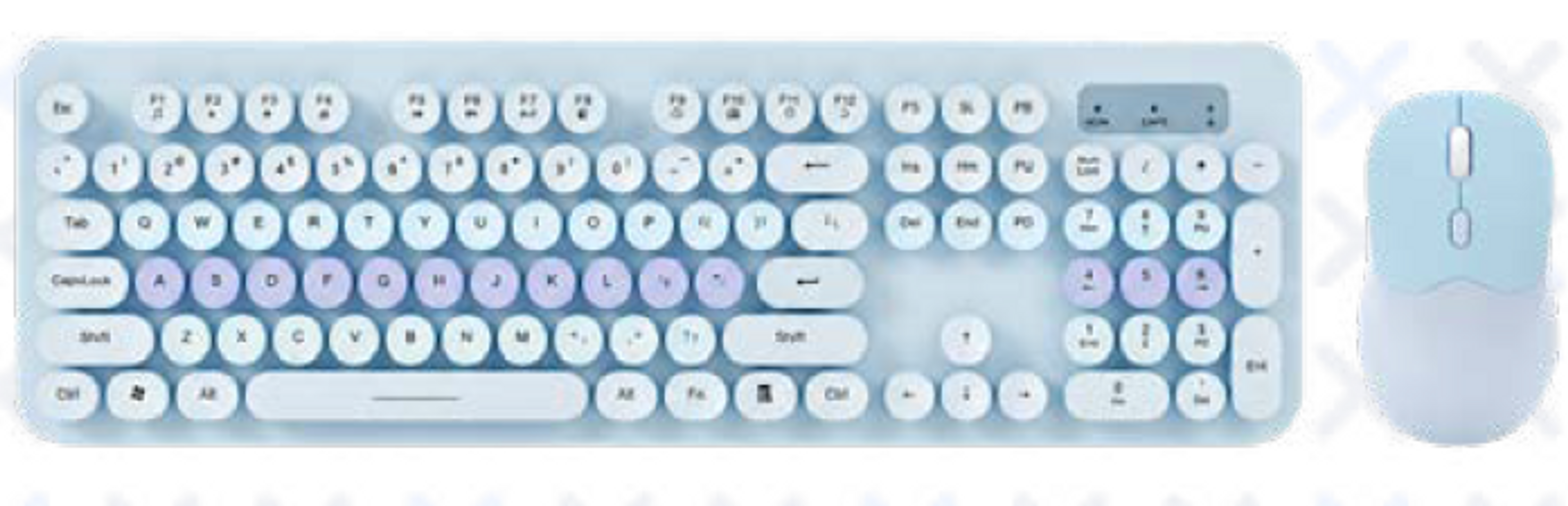COMBO MOUSE Y TECLADO TECLAS REDONDA AZUL INALÁMBRICO 2.4H QW09