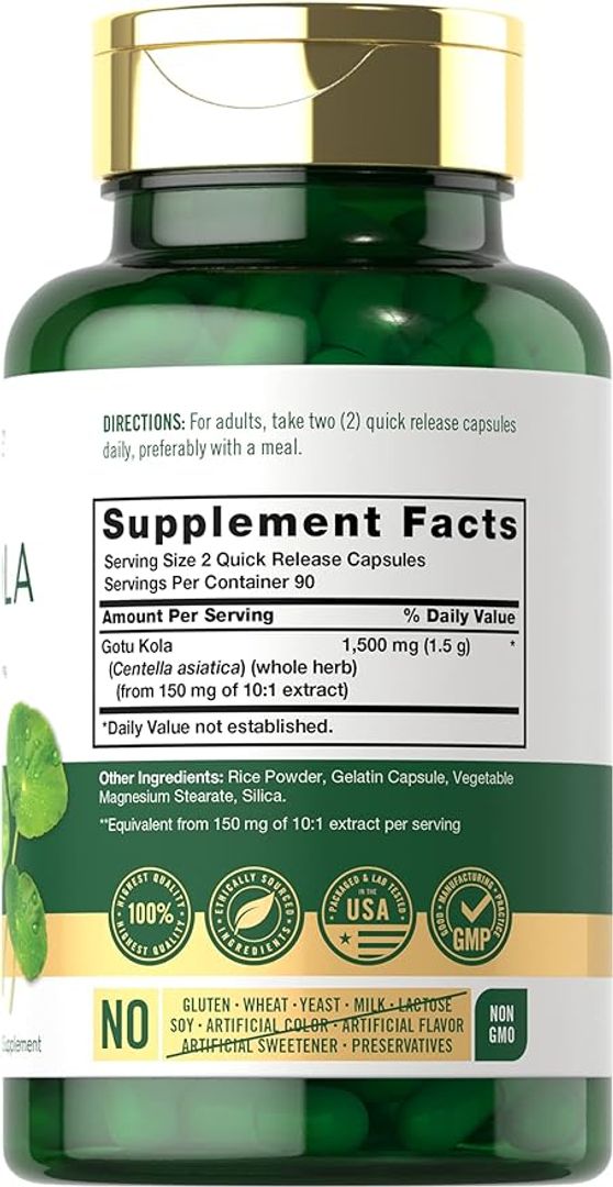 Gotu Kola de 1500 mg 180 Cap Centella Asiatica CARLYLE