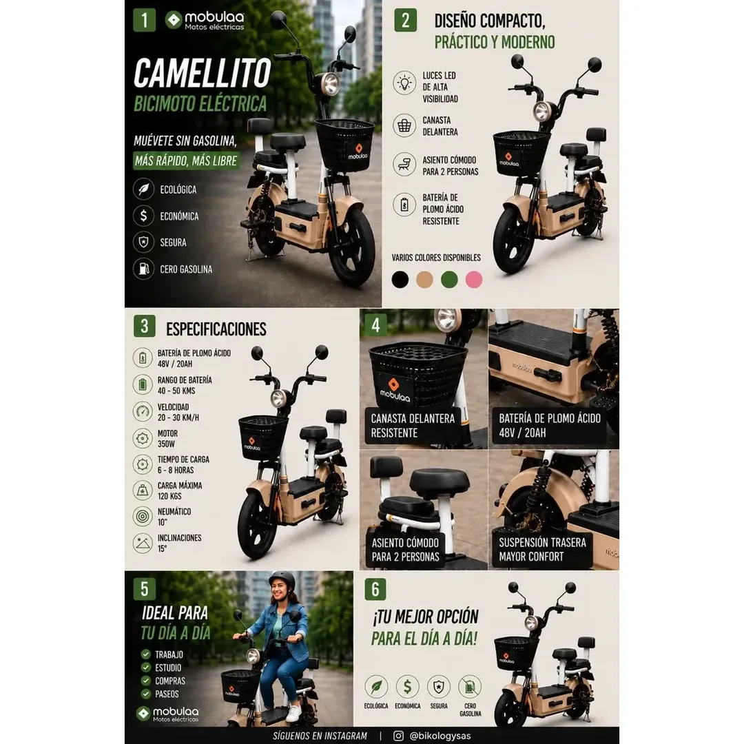 BICIMOTO ELECTRICA - MOBULAA CAMELLITO (BATERIA DE PLOMO ACIDO)