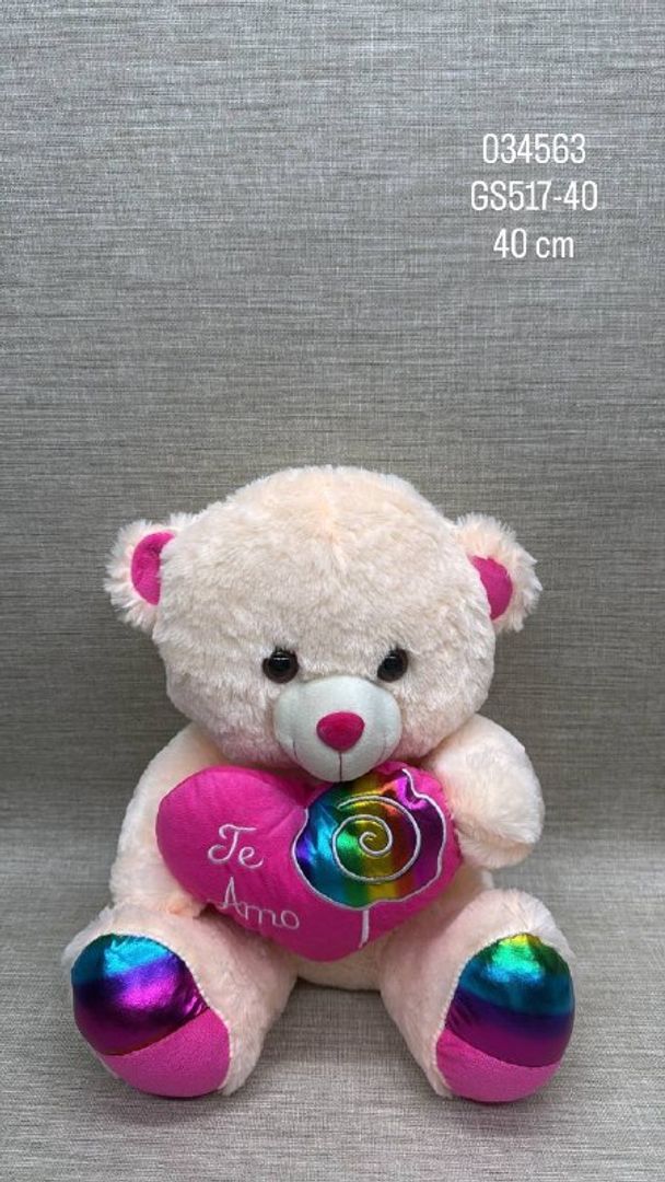 OSO CON CORAZON  BORDADO FUCCSIA DE 40 CM 