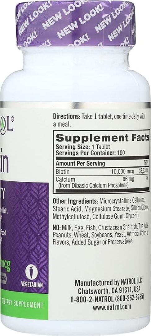 Biotin 10000 Mcg, 100 Tabletas Natrol 