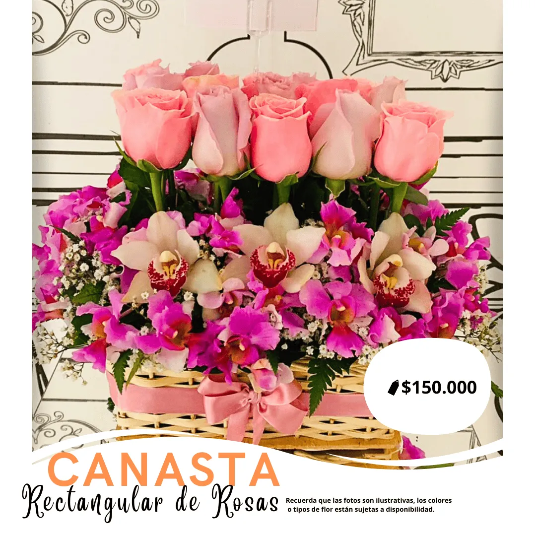 Canasta Rectangular de Rosas