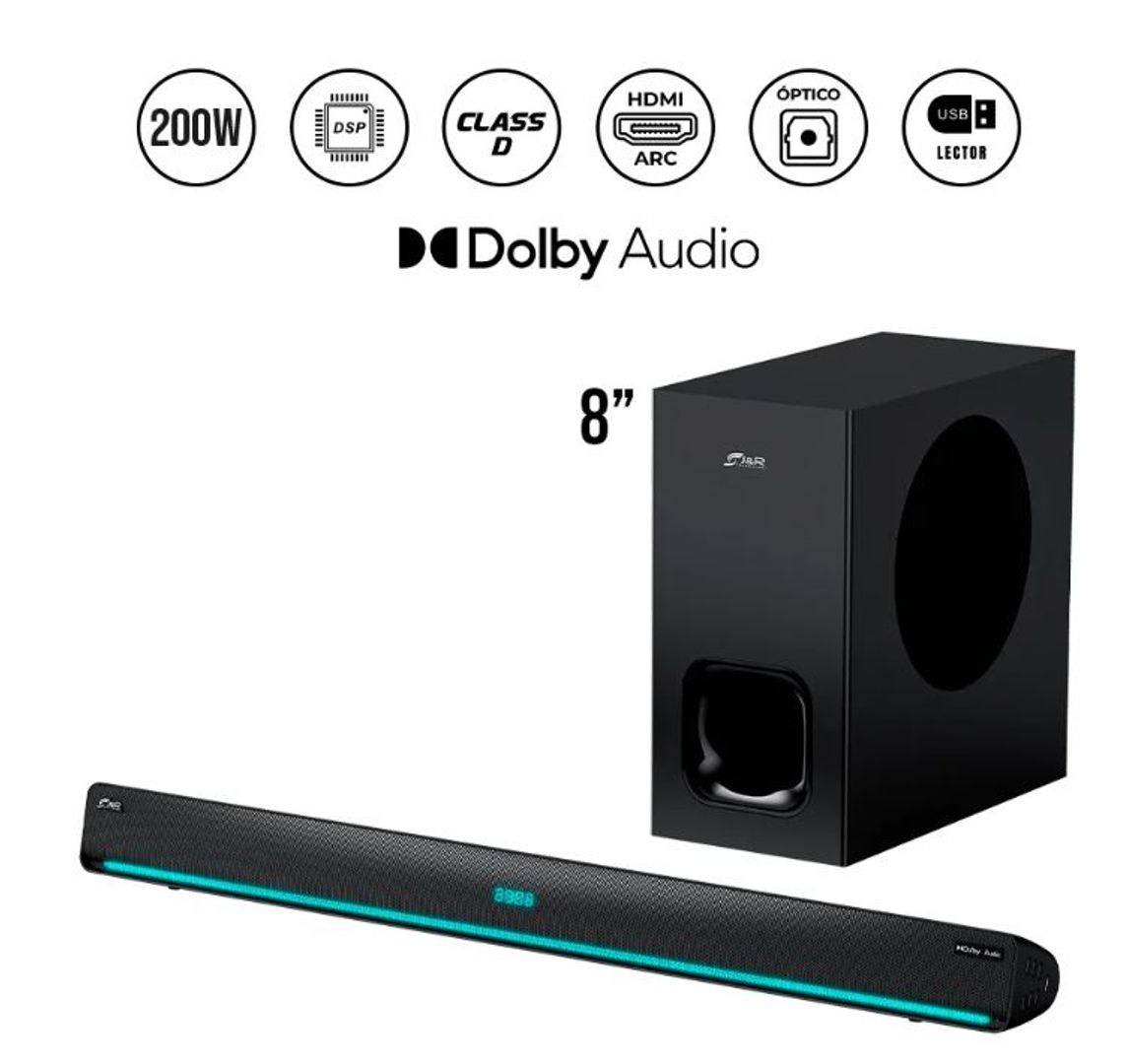 Soundbar + Subwoofer 8" Inalámbrico
