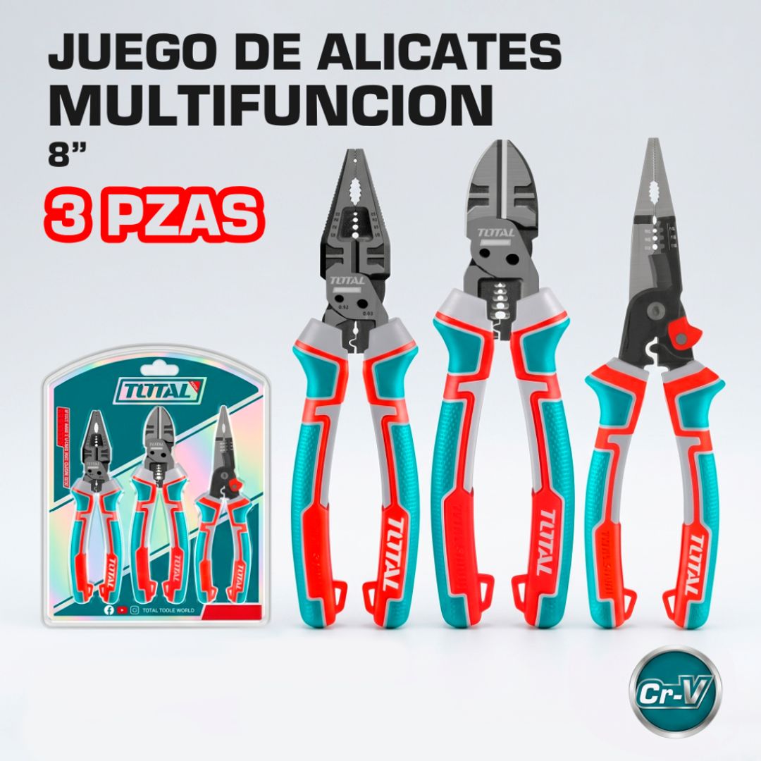 JUEGO DE ALICATES MULTIFUNCION 8" X 3 PIEZAS 