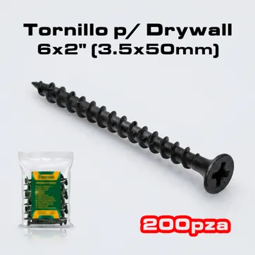 Imagen del producto TORNILLO P/ DRYWALL ROSCA GRUESA 200 PIEZAS 6X2" (3.5X50MM)