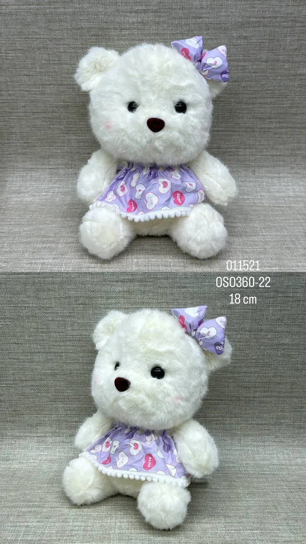 OSA CON VESTIDO Y MOÑO LILA 18 CM