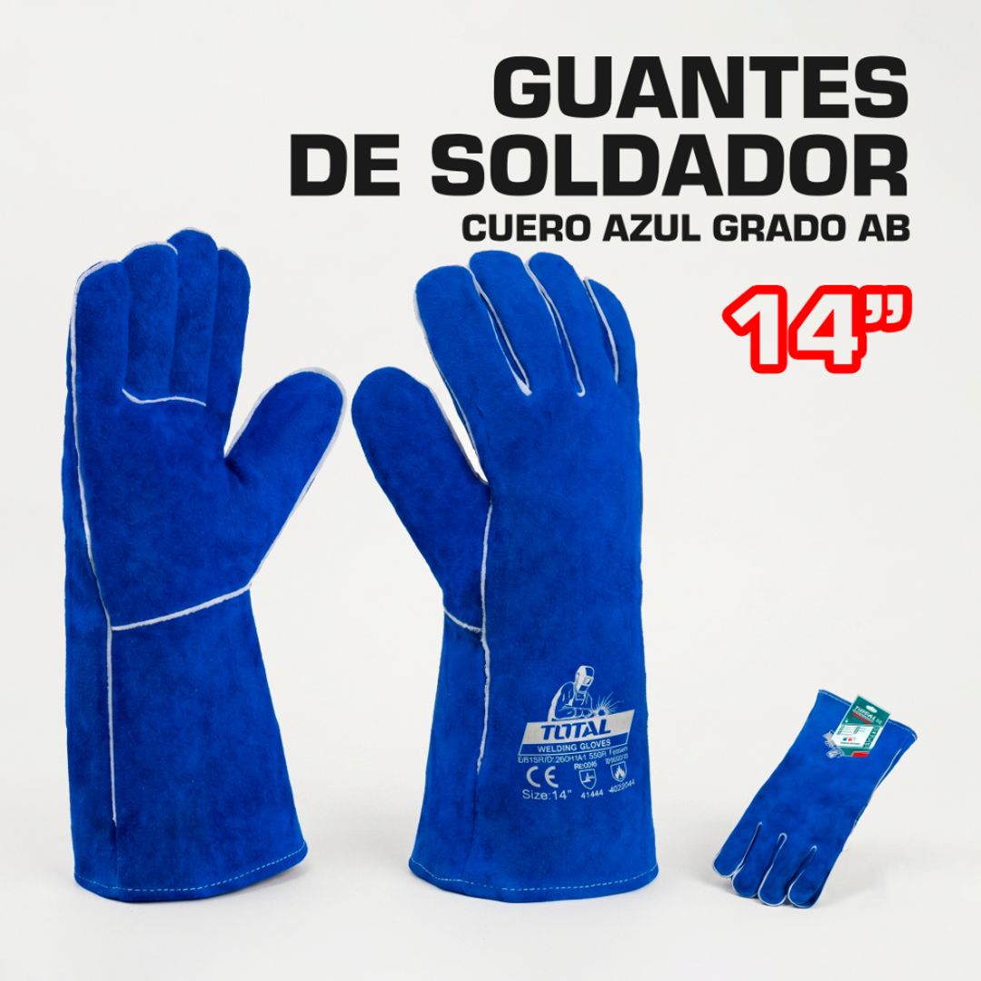 GUANTES DE SOLDADOR 14" CUERO AZUL GRADO AB