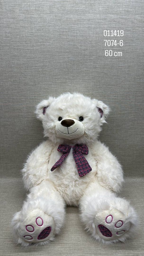 OSO PELUDITO BLANCO CON MOÑO 60 CM
