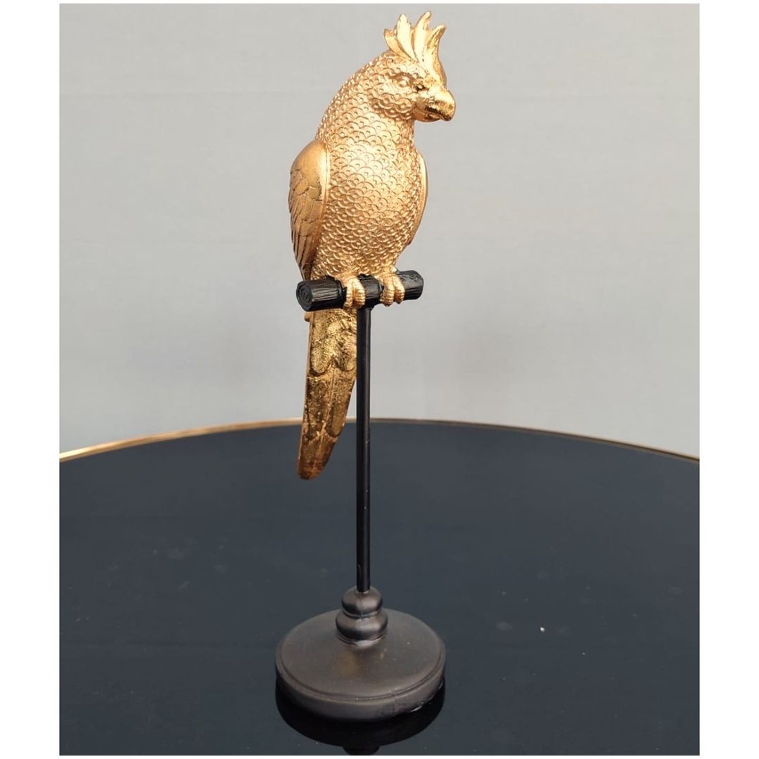 Figura de ave en resina dorado-negro