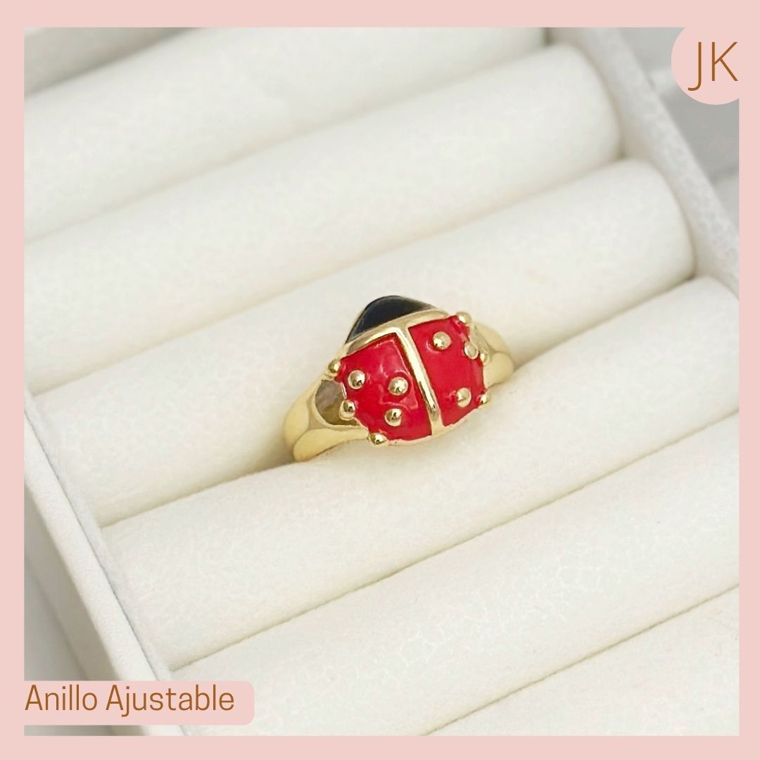 Anillo Ajustable Mariquita Rodio
