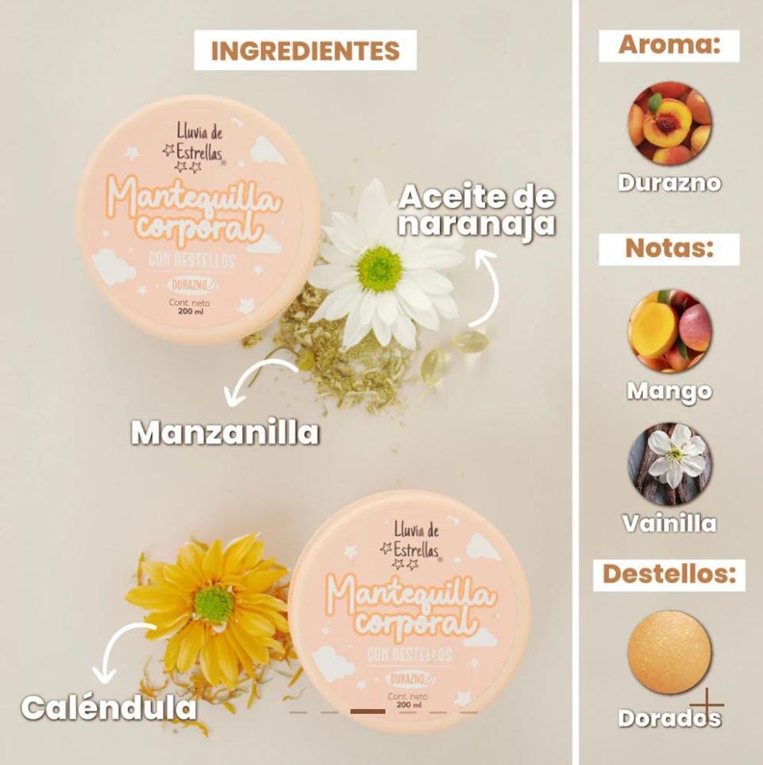 Mantequilla corporal con destellos durazno 
