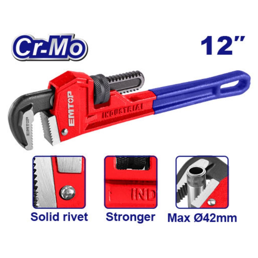 EMTOP LLAVE TUBO 12" Cr-Mo ENCAUCHETADA SUPER EMTOP