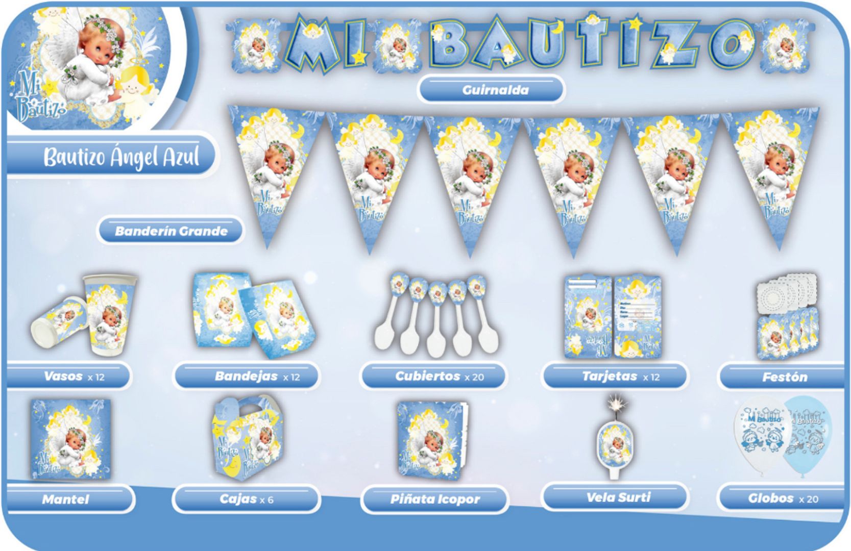 DECORACIÓN BAUTIZO AZUL ANGELITO BEBÉ 