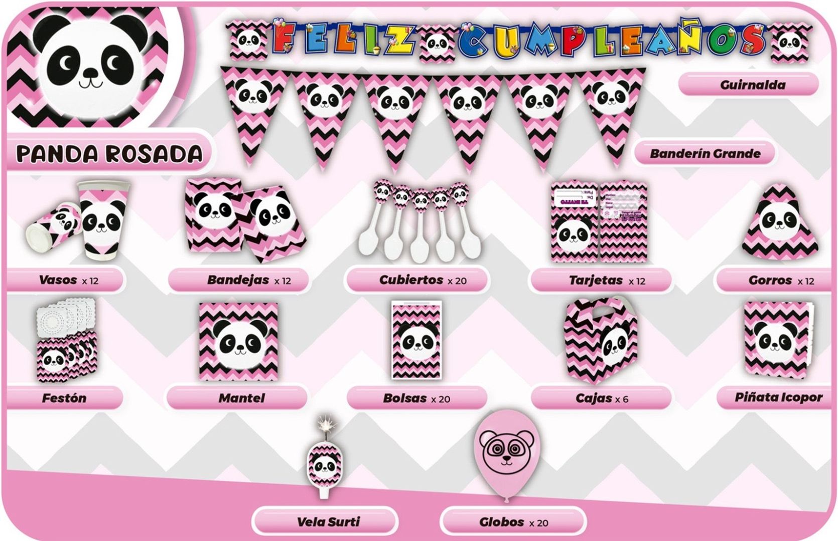 DECORACION PANDA ROSADO